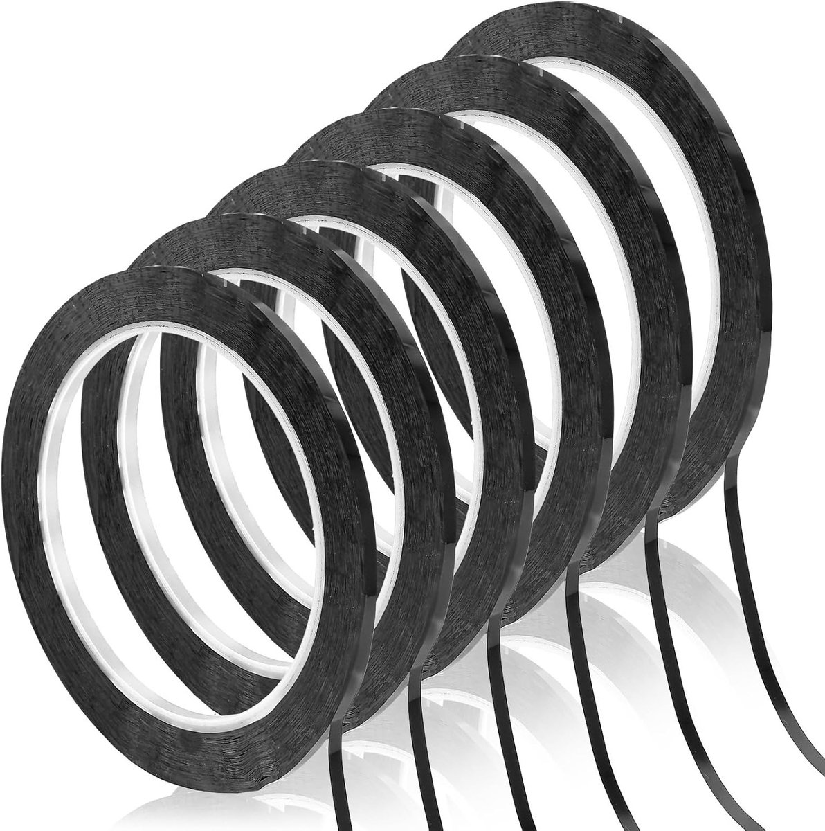 Zwarte Pinstripe Tape Set van 6 Rollen, 3mm Breed, Zelfklevende Grafische Lijntape voor Presentaties, Kantoor en Creatieve Projecten