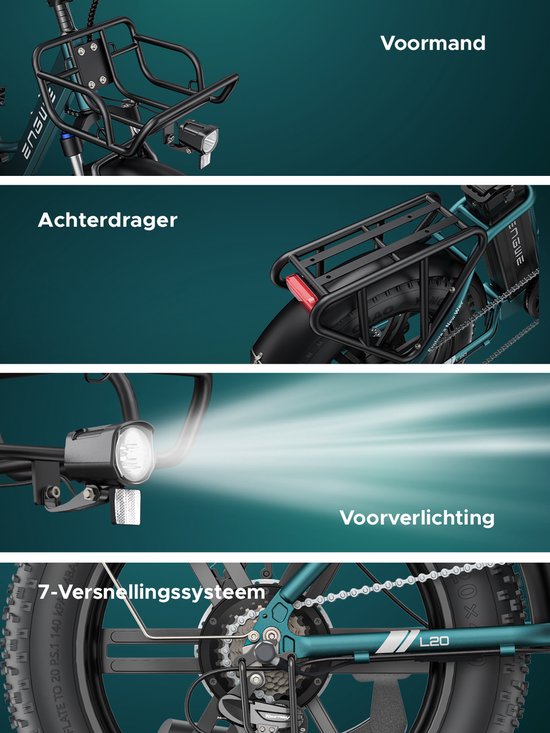 ENGWE L20 Boost Elektrische fiets - Actieradius 120km - Verwijderbare batterij 48V13Ah - Motor 250W - Shimano 7 versnellingen - Met voor schokdemper - Mechanische Schijfremmen - Fatbike -Rood — afbeelding 5