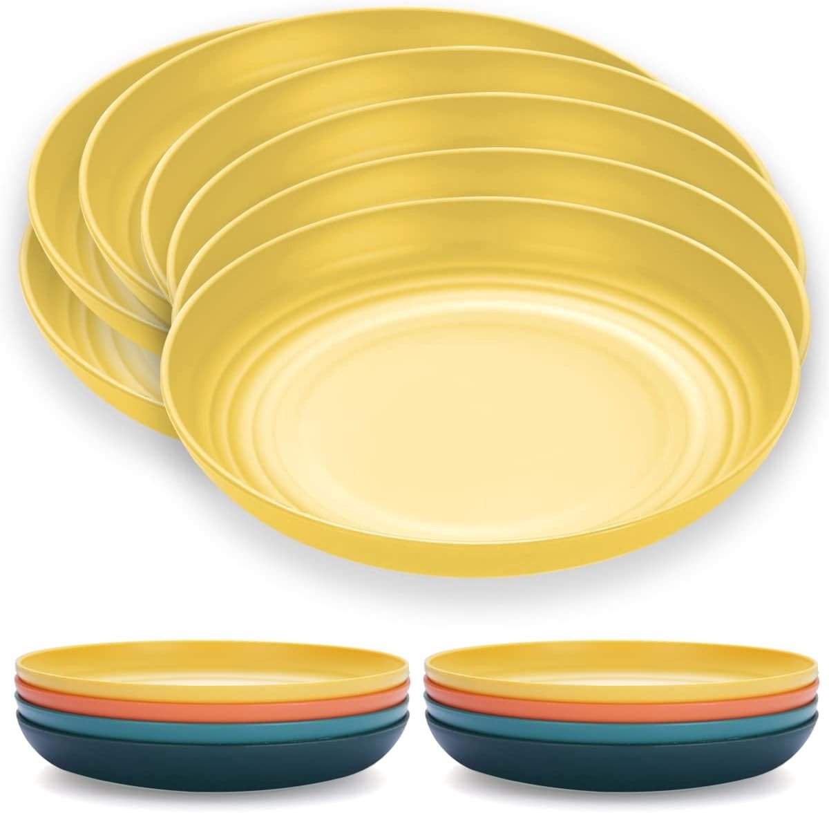Grote Diepe Plastic Borden 9 Inch - 8 Stuks, Breukbestendig en Herbruikbaar, Ideaal voor Pasta en Dumplings, Magnetron- en Vaatwasserbestendig, BPA-vrij