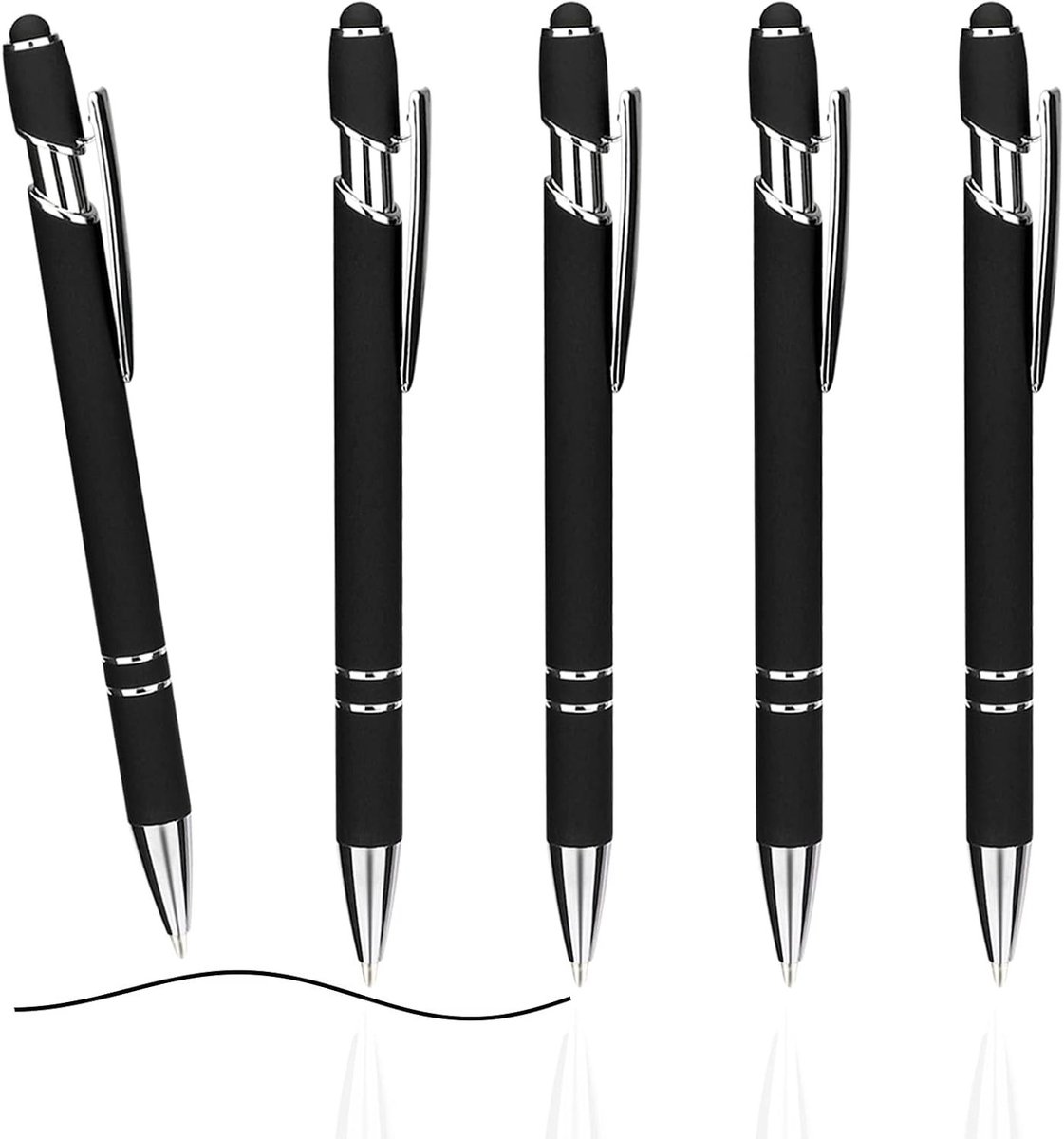 Set van 5 Ergonomische Balpennen met Antislip Grip voor Kantoor en Thuisgebruik - Zwart Metaal, Hoge Kwaliteit, Comfortabel Schrijven