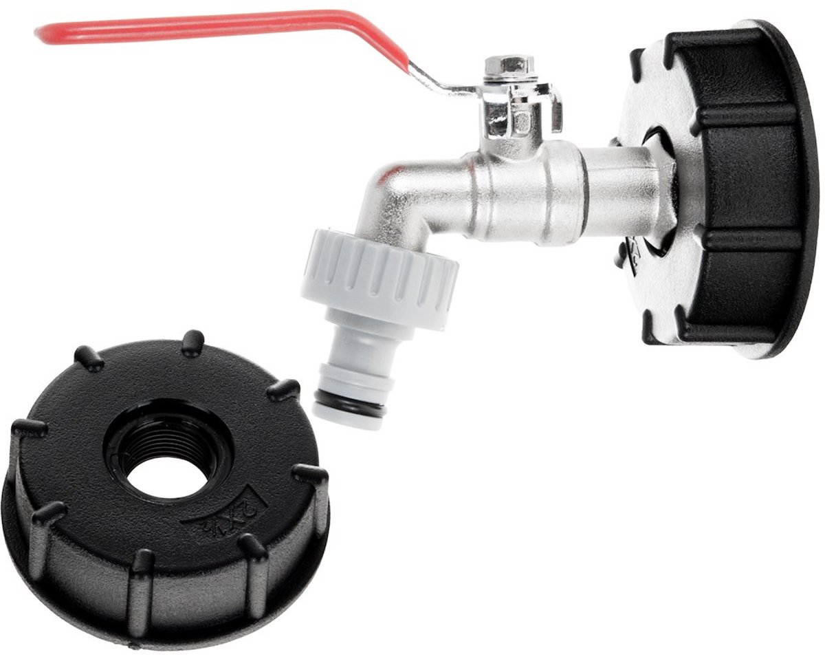 Garronda IBC uitloopkraan set S60x6 - 1/2 inch naar 3/4 inch - buitendraad adapter - voor IBC-tank en regenton - waterkraan met snelkoppeling nippel - gecontroleerde waterafvoer - GD-0211