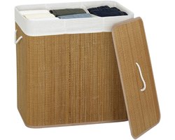 Scaleunion Luxe Bamboe Wasmand - met 3 vakken – wassorteerder met deksel - 144L met Deksel : Bruin