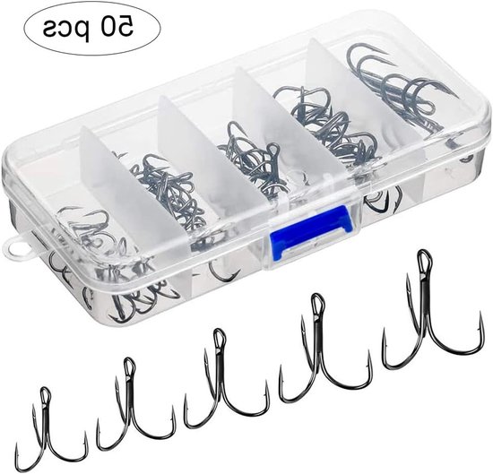 50 Stuks Hoge Koolstof Staal Dreggen Set, Perfect voor Snoekvissen, Zoetwater- en Zoutwatervissen met Tackle Box van Merkloos — afbeelding 5