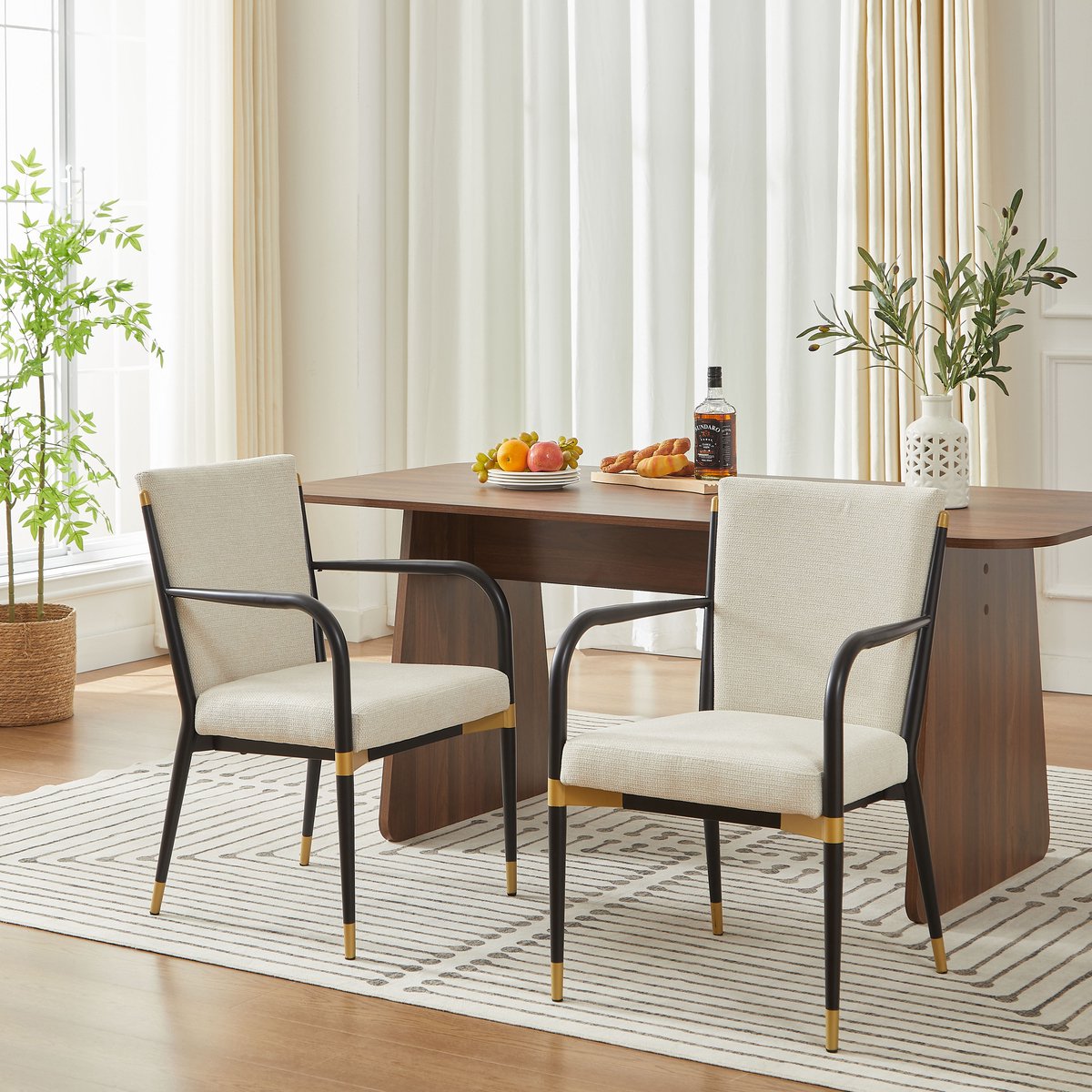 MODENUIT Eetkamerstoel – Scandinavisch Design – Set van 2 – Met Armleuningen & Verstelbare