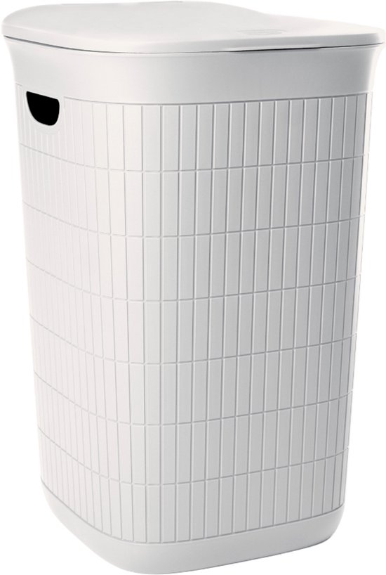 Witte wasmand 'Domus' van Stefanplast met deksel en ribbelpatroon.
