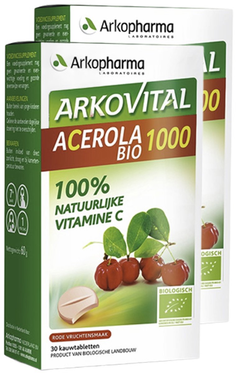 Arkopharma | Arkovital Acerola BIO 1000 | 30 Kauwtabletten | 2 stuks | 2 x 30 tabletten