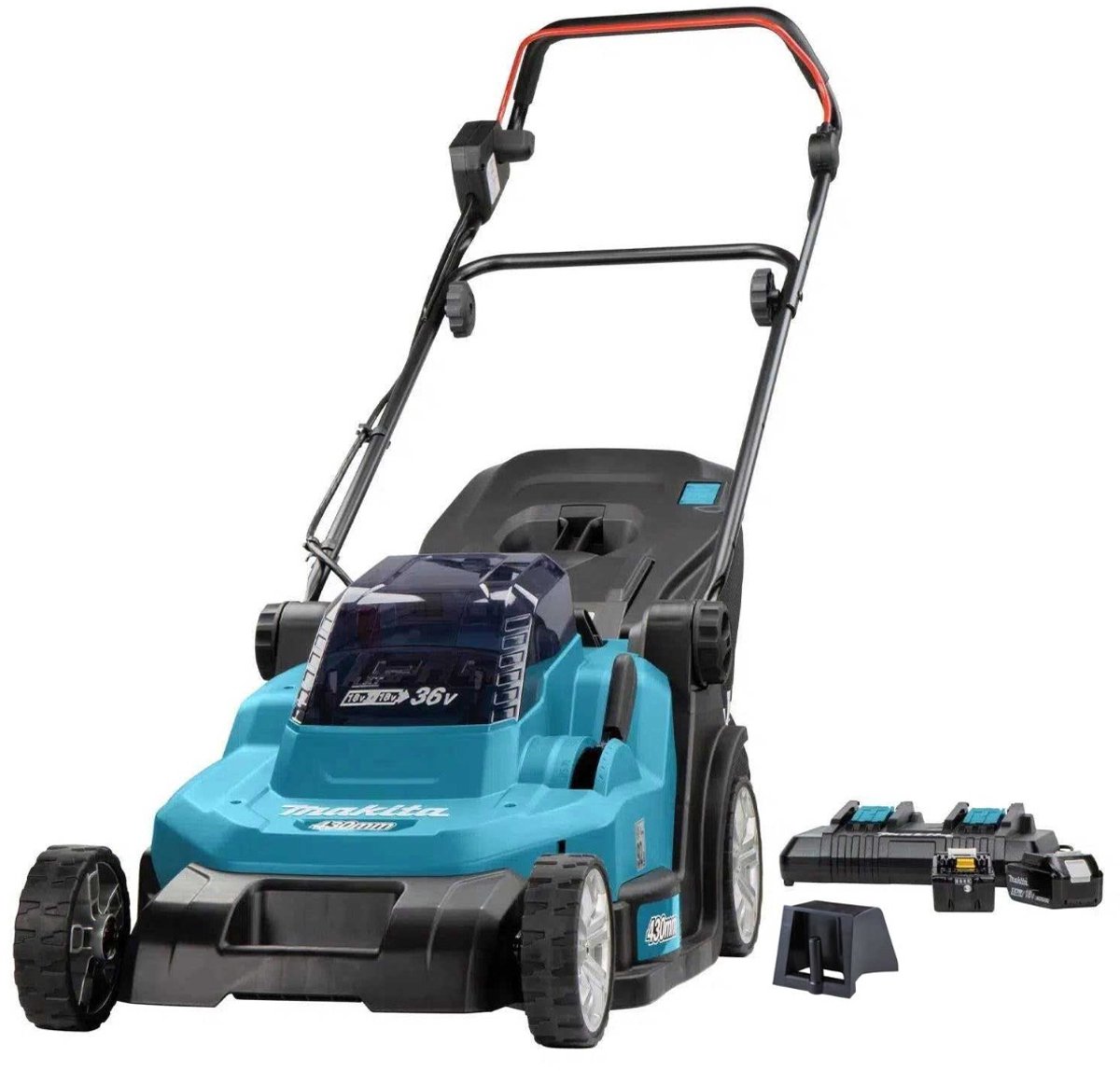 Bol.com Makita - DLM432PT2 - 2x 18V - accu - grasmaaier - set - incl. 2x 5.0 Ah accu en duolader aanbieding