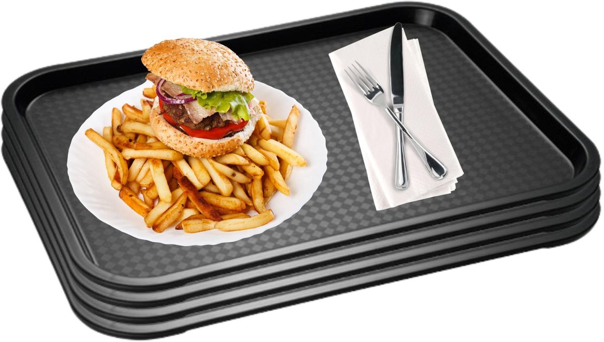APS Fast Food Serveertablet - Breukbestendig - Vaatwasserbestendig - Zwart - 41x30.5cm - Set van 4