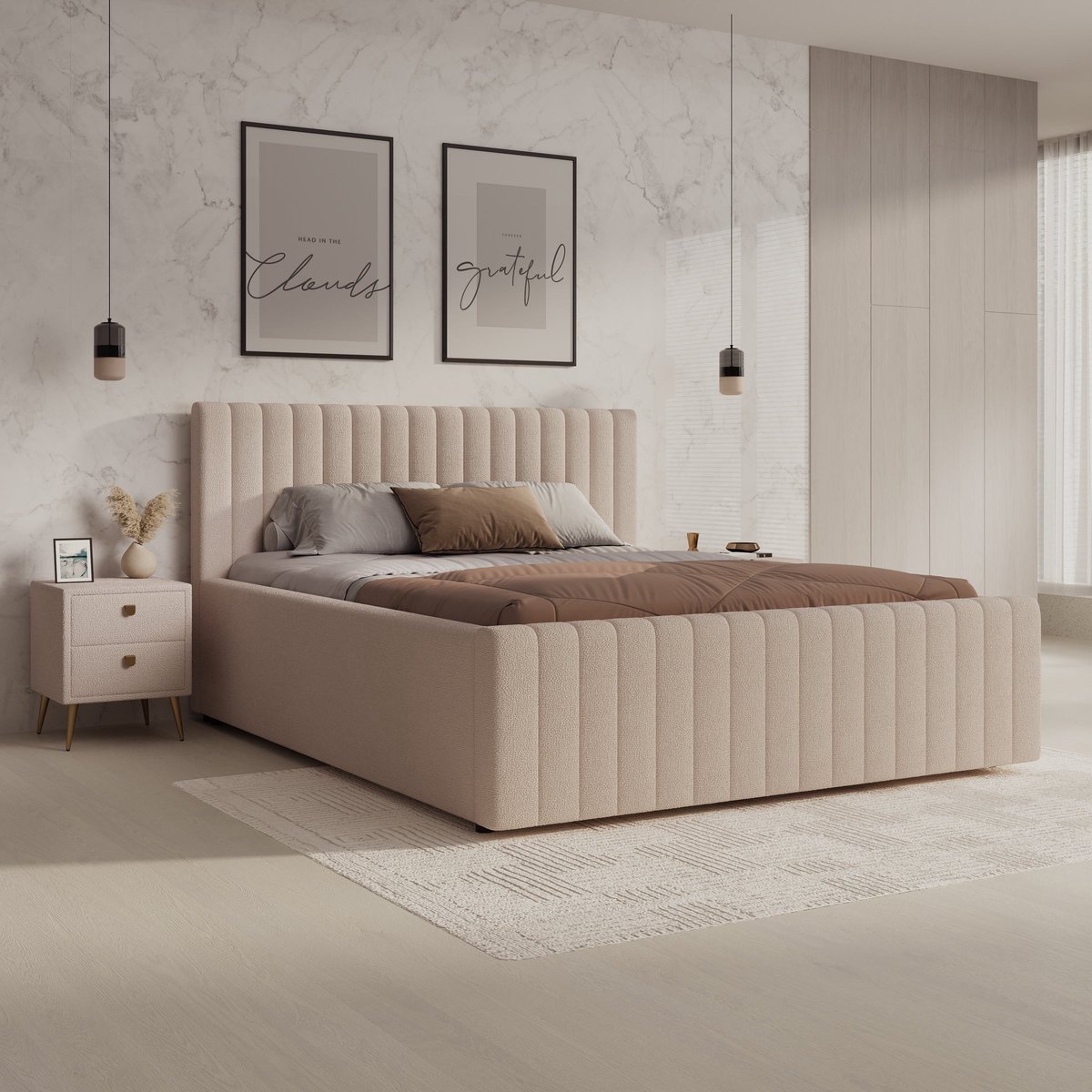 Meubella - Bavira - Tweepersoonsbed - Stof beige - 160x200 cm