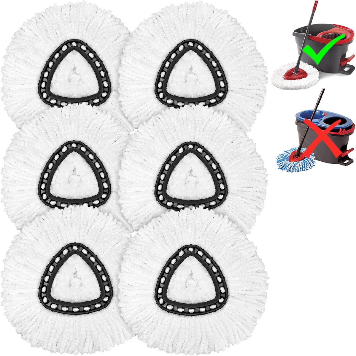 Moppen Vervanging - Dweilkoppen Set - Vloeren Schoonmaken - Duurzaam Microvezel - 6 Stuks - Wit
