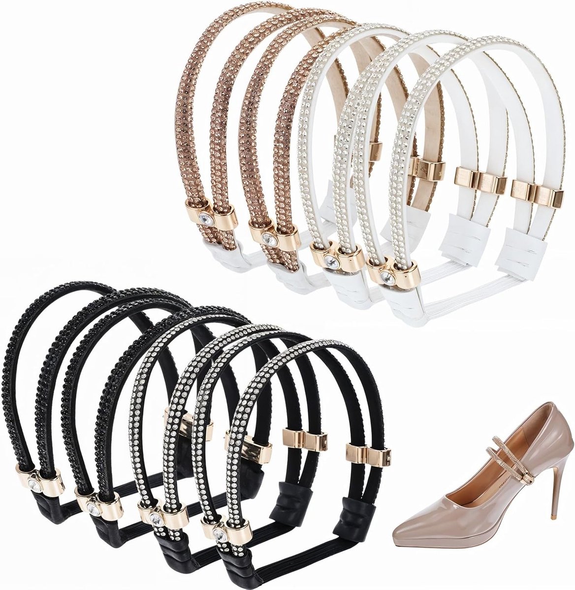 Elegante Rhinestone Schoenriemen voor Hakken - Verwijderbare Elastische Straps voor Dames en Meisjes, Anti-Los en Glanzend voor Sandalen en Slippers