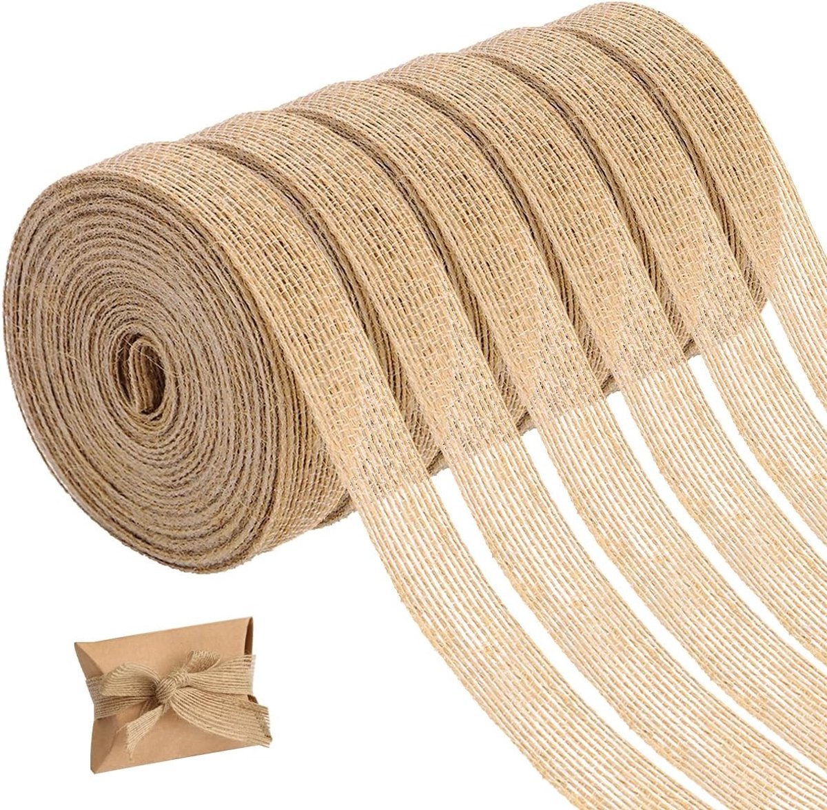Natuurlijke Jute Ribbons - 6 Rollen, 1.5cm Breed, Vintage Decoratie, Perfect voor Cadeaus, Bruiloften en Tafeldecoratie