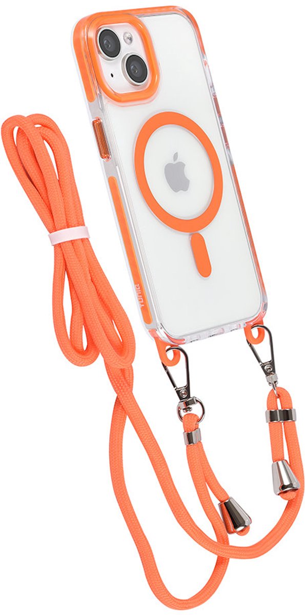 TUNIQ telefoonhoesje voor Apple iPhone 14 - MagSafe backcover met koord - Oranje