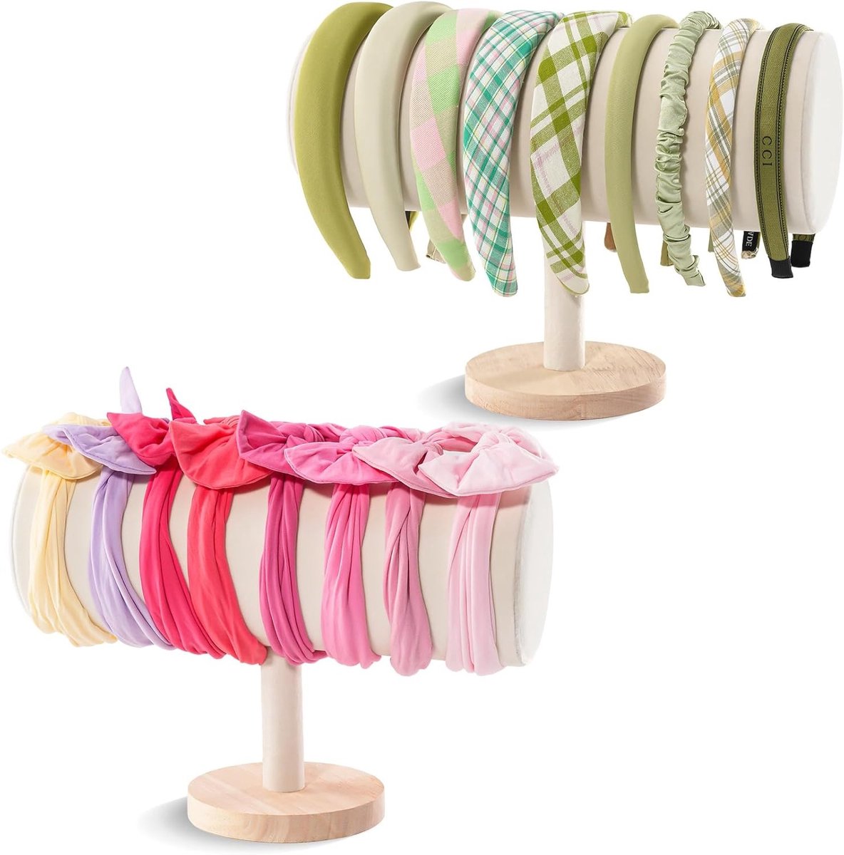 Hoofdbandhouder en Organizer voor Haaraccessoires, Opbergstandaard voor Haarbanden en Sieraden - Beige, 2 Stuks