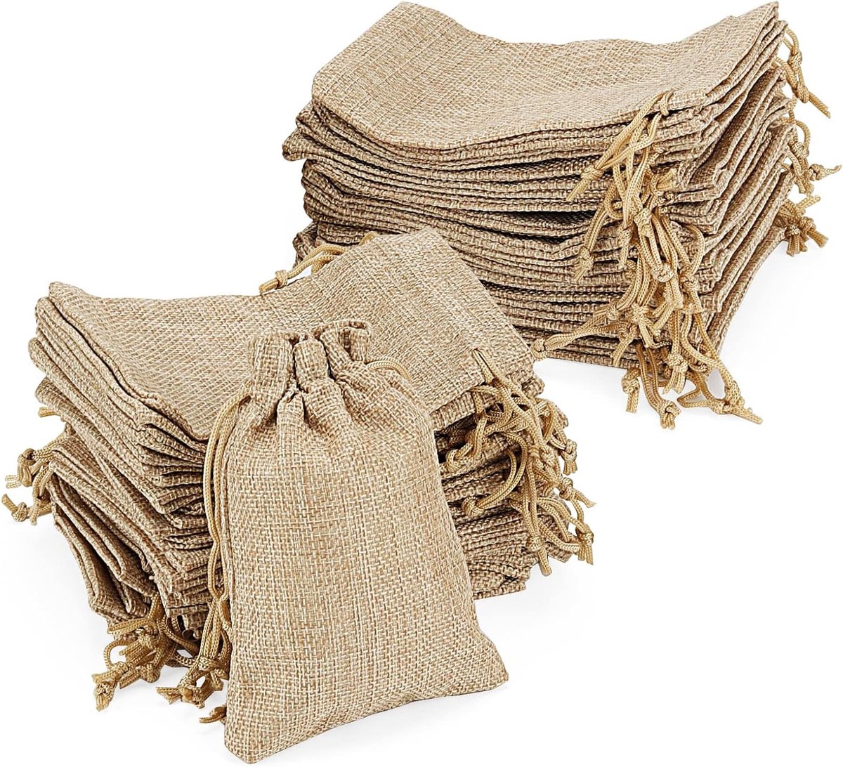 80 Pcs Jute Gift Bags 4x6 Inch met Touwtjes, Kleine Linnen Tassen voor Feesten, Trouwen, Kerst en DIY Projecten, Bruin