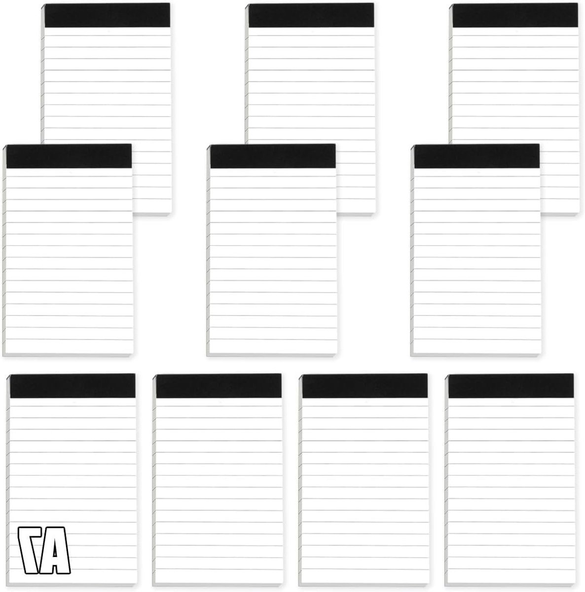 Set van 10 A7 Notitieblokken met Lijnen - Mini Schrijfblokken voor Werk, Studie en School, 30 Vel per Blok