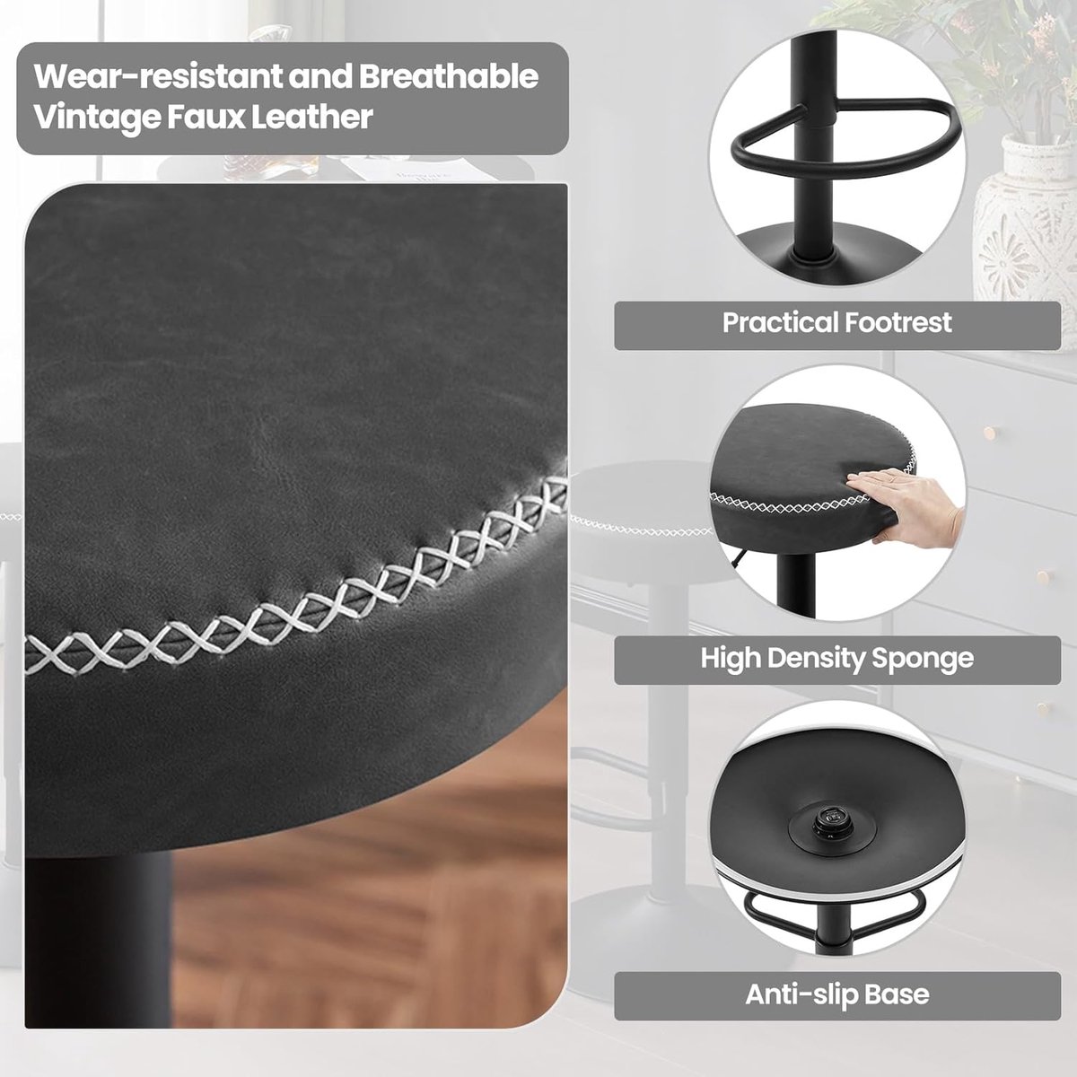 Set van 2 Design Barkrukken met Rugleuning - – Verstelbare barkruk rugleuning voetensteun - Medahomestore