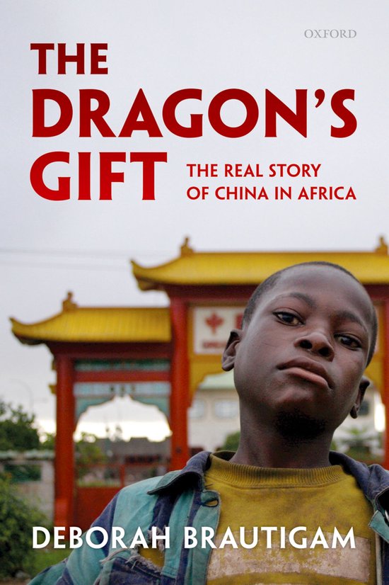 Couverture de livre avec le titre 'The Dragon's Gift: The Real Story of China in Africa' et un jeune garçon au premier plan.