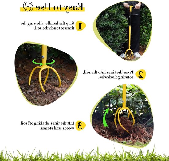 Tuinklauw twist met steel - verticuteermachine en onkruidverwijderaar - in hoogte verstelbaar - afneembare tuinklauw - grond losmaken - tuingereedschap van Kinzo Garden — afbeelding 2