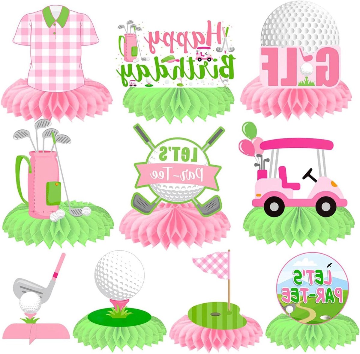 Feestelijke Golf Tafelversieringen in Honecomb Stijl - 10 Stuks voor Themafeesten en Verjaardagen - Roze Decoraties voor Golfliefhebbers