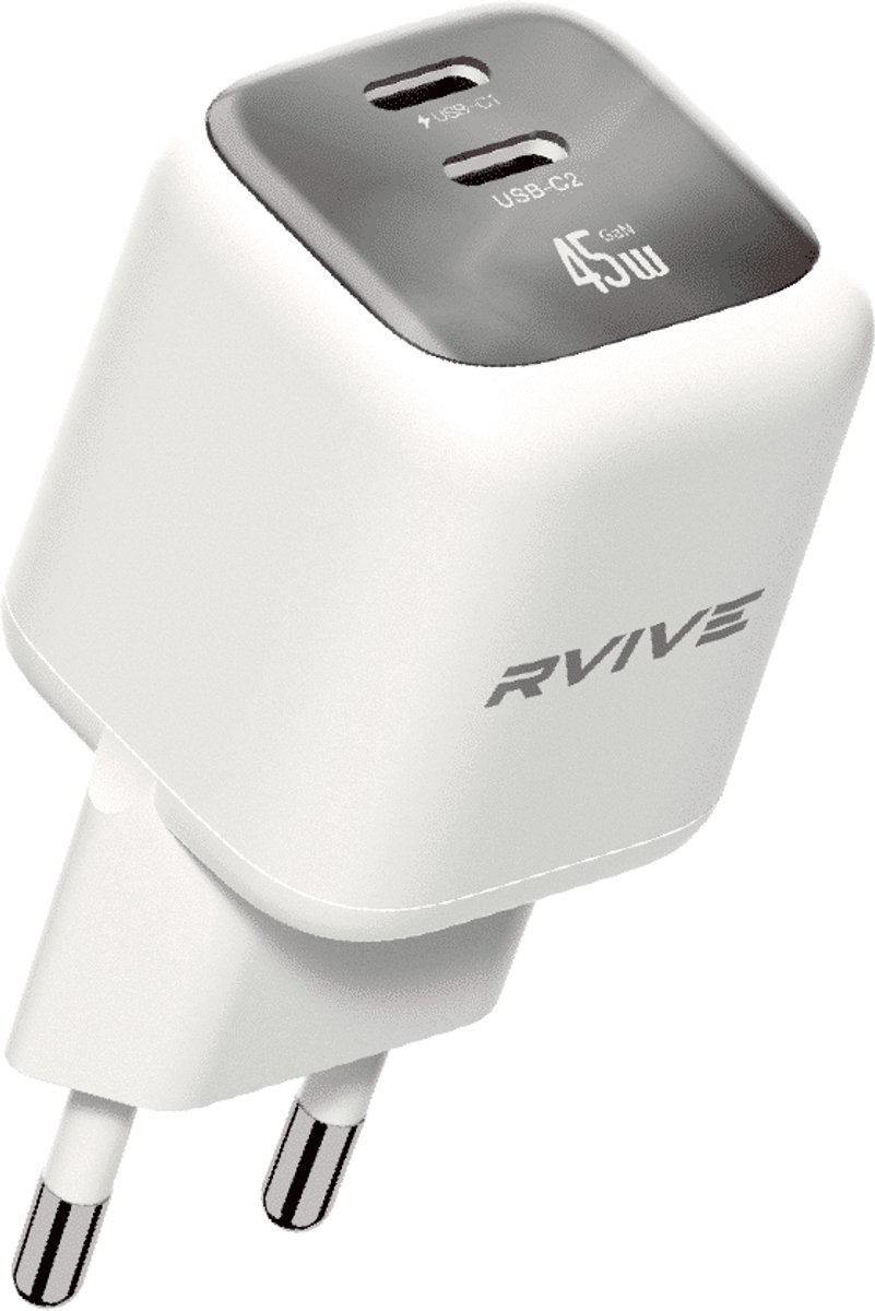 Rvive - 45W GaN Fast Charging Dual USB-C Charger - Wit