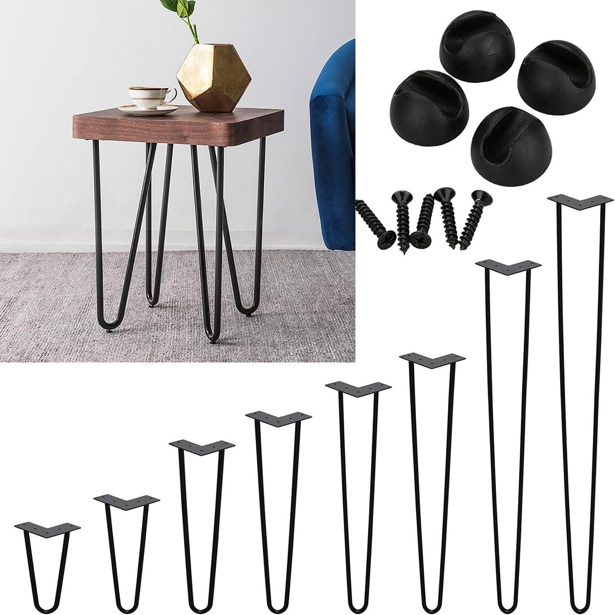 Tafelpoten Set - Haarspeld poten - Meubelprojecten DIY - Industriële Stijl - 72 cm - Zwart