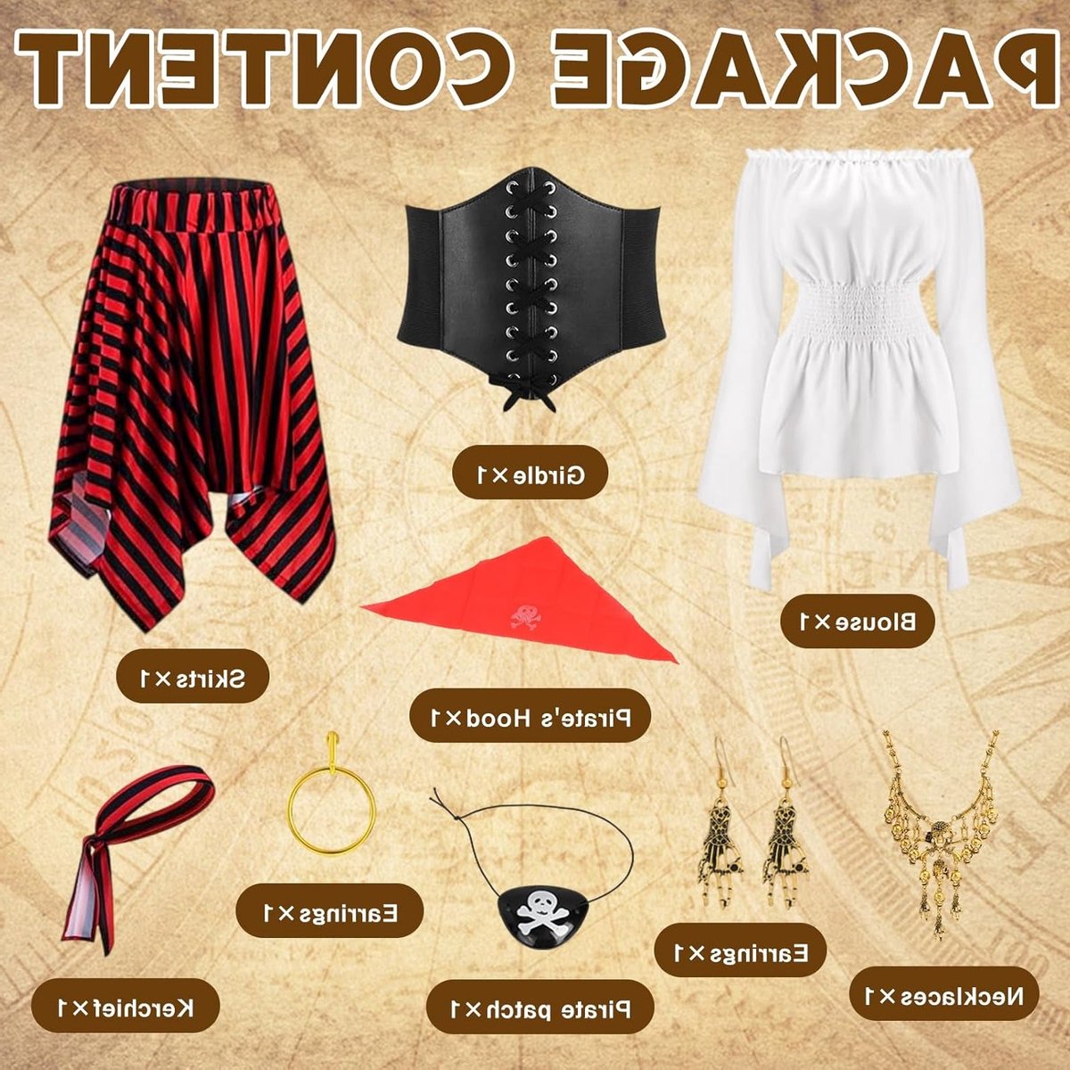 Vrouwelijk Piratenkostuum met Neckerchief en Accessoires voor Halloween en Carnaval - Middeleeuwse Stijl en Feestelijke Outfit