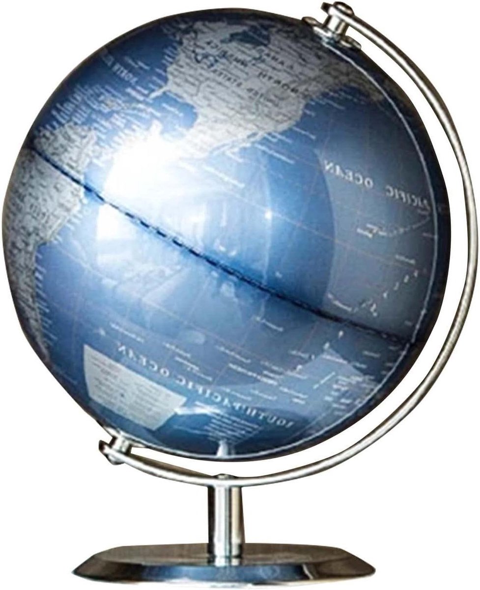 Decoratieve Wereldbol - Desktop Handwerk - Kennis Opbouwen - Gedetailleerde Kaart - 19 cm Hoog - Blauw