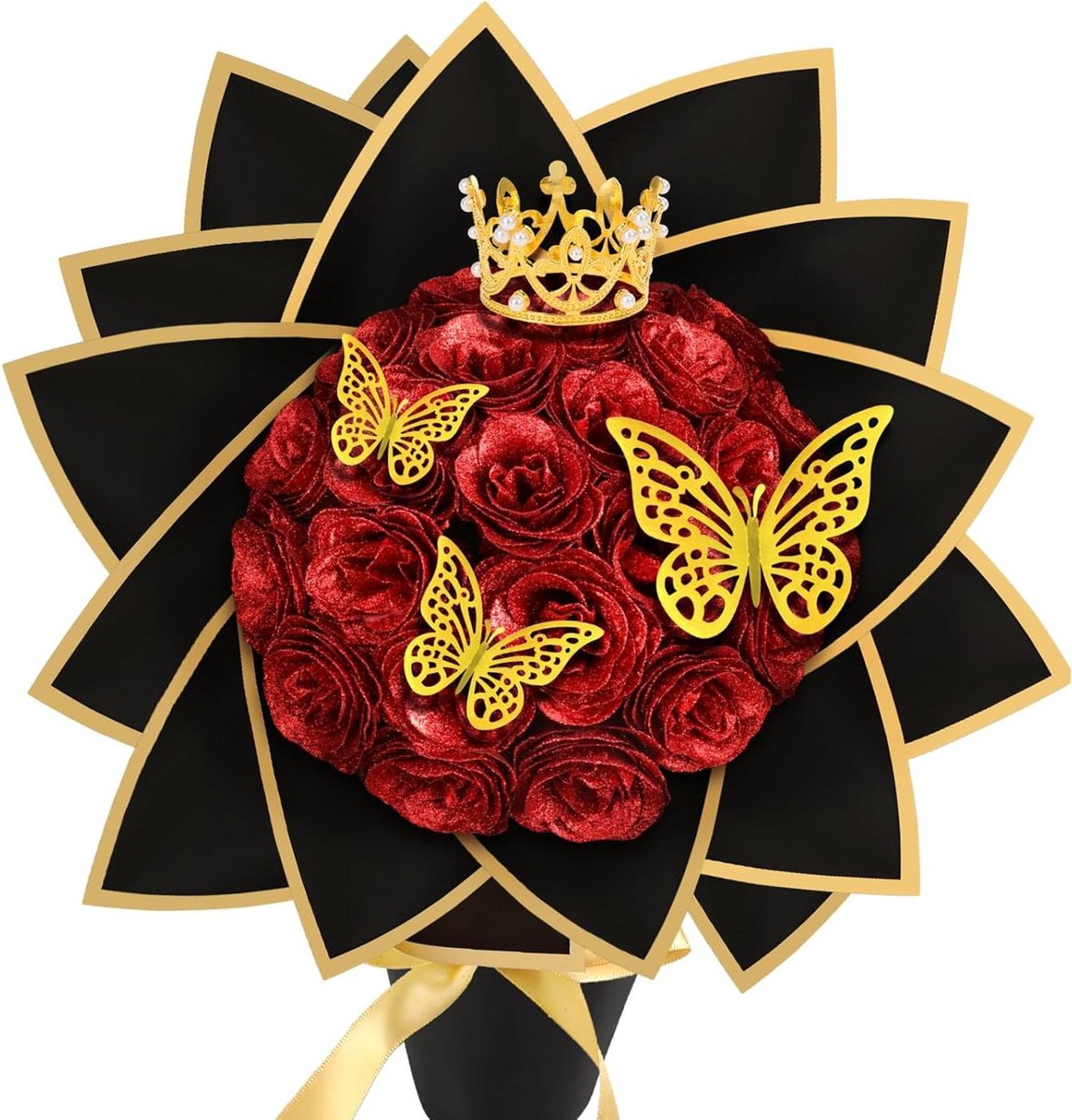 Glitter Rozen Boeket - Kunstbloemen Set - Cadeau Maken - Doe-het-zelf Kit - 24 Stuks - Rood