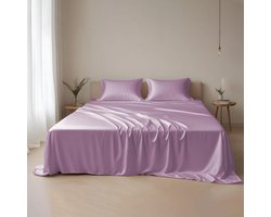 LINENWALAS 100% Eucalyptus Tencel lakenset, Lyocell beddengoed, koellakens, natuurlijke vochtafvoer, anti-allergisch, 4-delige lakenset (lila, tweepersoons)