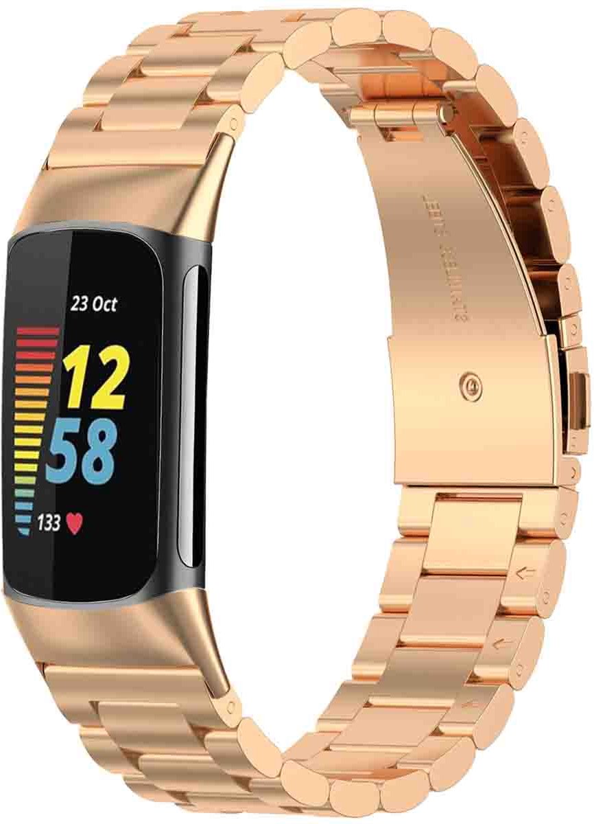 Stalen bandje - Geschikt voor Fitbit Charge 5 - Rosé goud