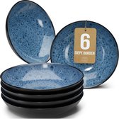 Pure Living Ibiza Dark Diepe Borden - 6 stuks - Ø 20 cm - Donkerblauw (Diepblauw) - Aardewerk - Magnetron & Vaatwasserbestendig