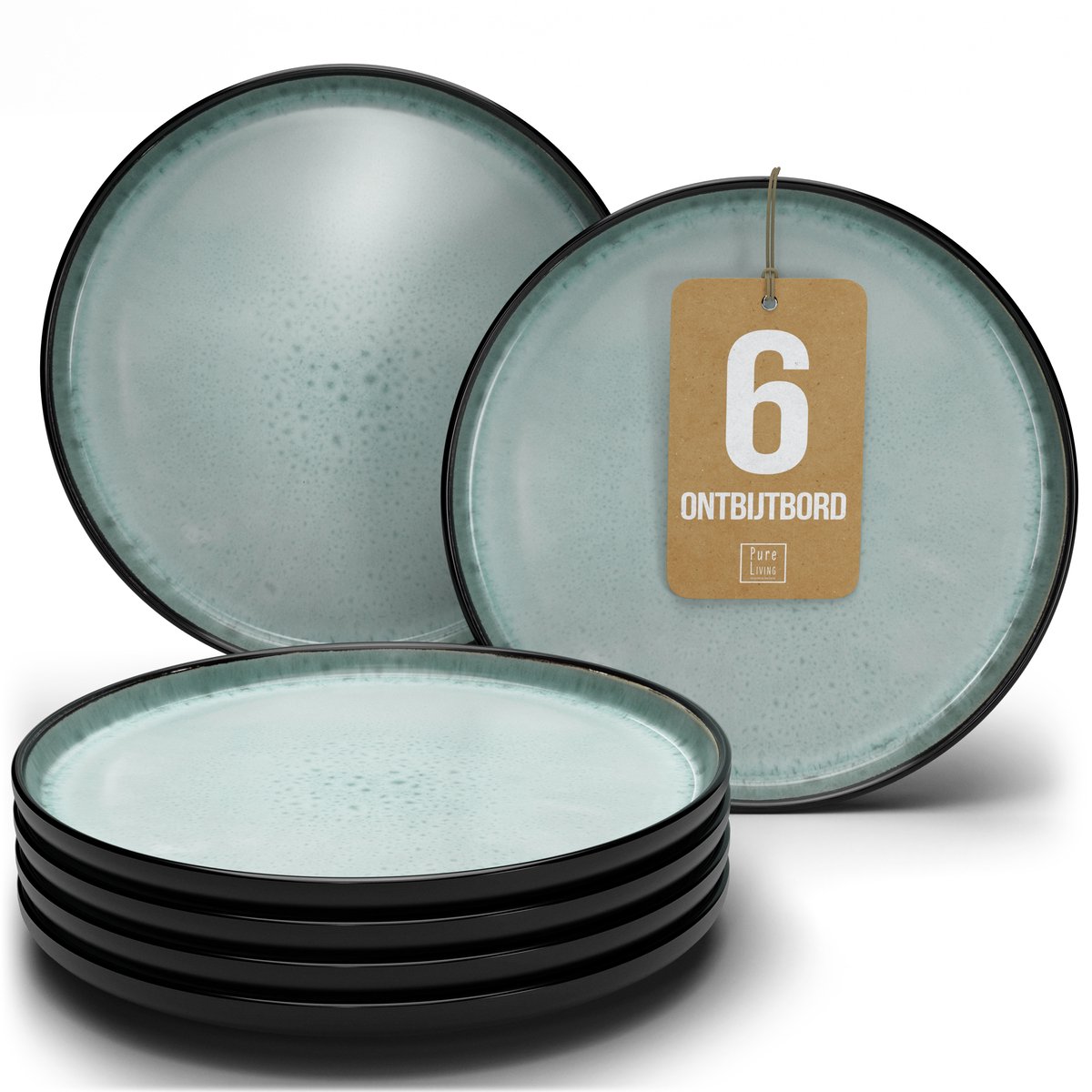 Pure Living Set Van 6 Dessertborden - Ø 20 cm - Saliegroen - Aardewerk - Vaatwasserbestendig - Magnetronbestendig - Ibiza Dark