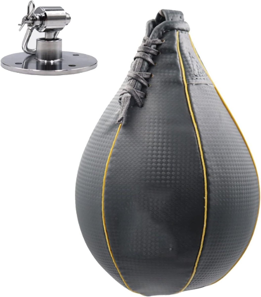 Speedbal Set - Boksbal Trainingsbal - Reactie Training - Duurzaam PU Leer - 28 cm Hoog - Zwart