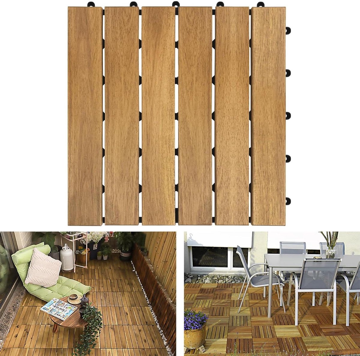 Houten Tegels - Balkon Terras - Buiten Leven - Kliksysteem - 30x30cm 55 Stuks - Houtkleur