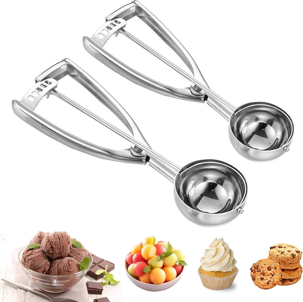 Ergonomische IJsschepset voor IJs en Fruit - 2 Stuks Roestvrij Staal 304
