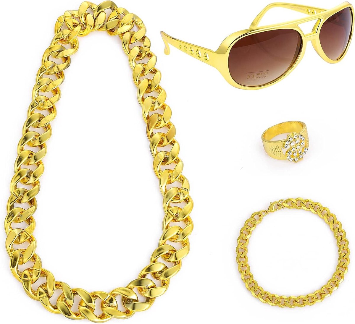80s en 90s kostuums met dollar teken ketting voor hiphopfeestjes - Unieke outfits voor mannen en vrouwen, retro stijl en feestmode