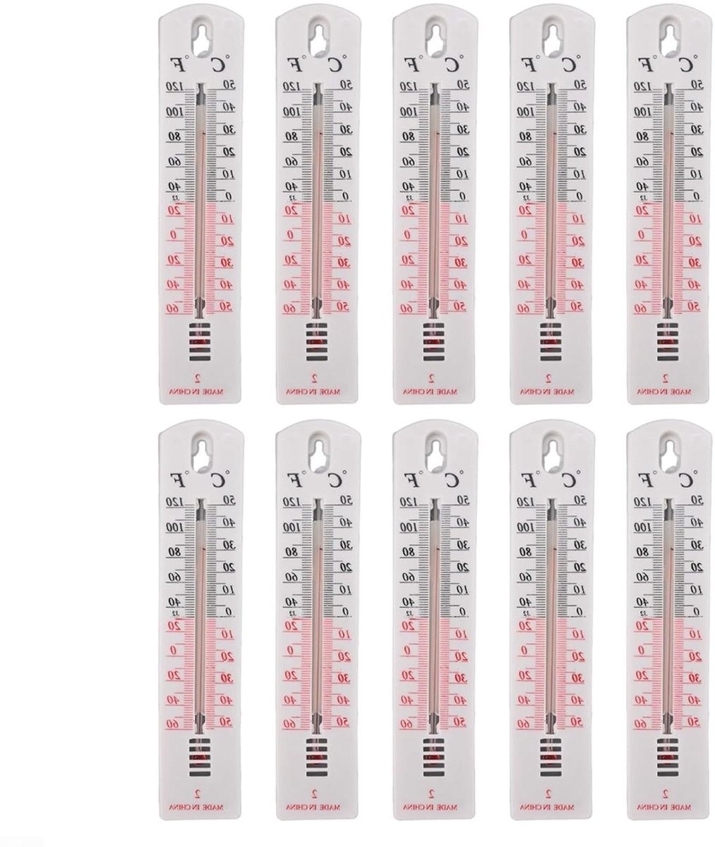 Wandthermometer Set - Analoge Meter - Temperatuur Meten - Weerbestendig Ontwerp - 10 Stuks - Wit