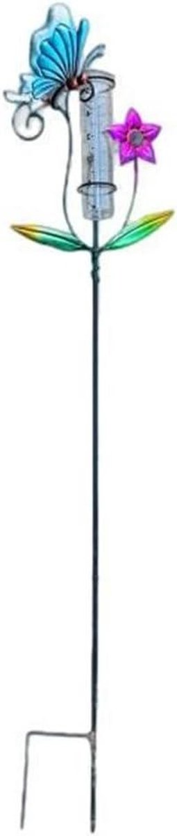 Regenmeter Vlinder - Tuindecoratie Meetinstrument - Tuin Meten - Stabiele Metalen Paal - 30 Inch Hoog - Gekleurd