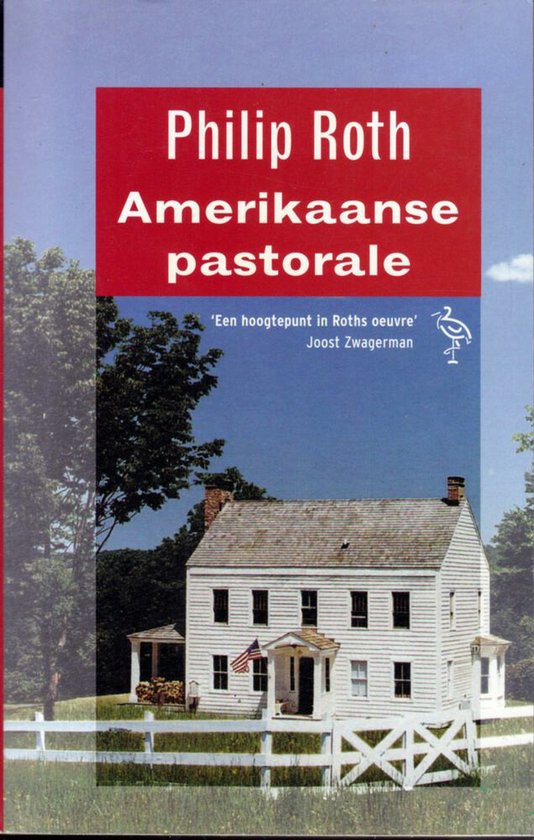 Boek "Amerikaanse pastorale" van Philip Roth met een wit huis op de kaft.