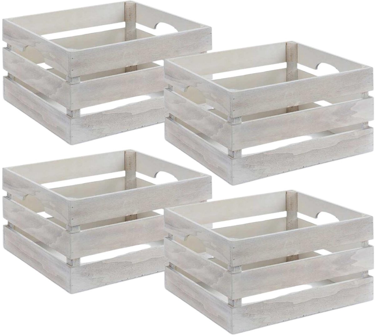 Kinvara Opbergkist Liva - 4x - wit - 16 x 26 x 13 cm - hout - decoratief - vintage look