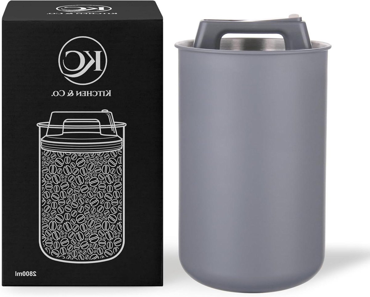 Koffiebewaarblik - Theeblik voorraad - Aroma behouden - Met vacuümdeksel - 2800 ml - Grijs