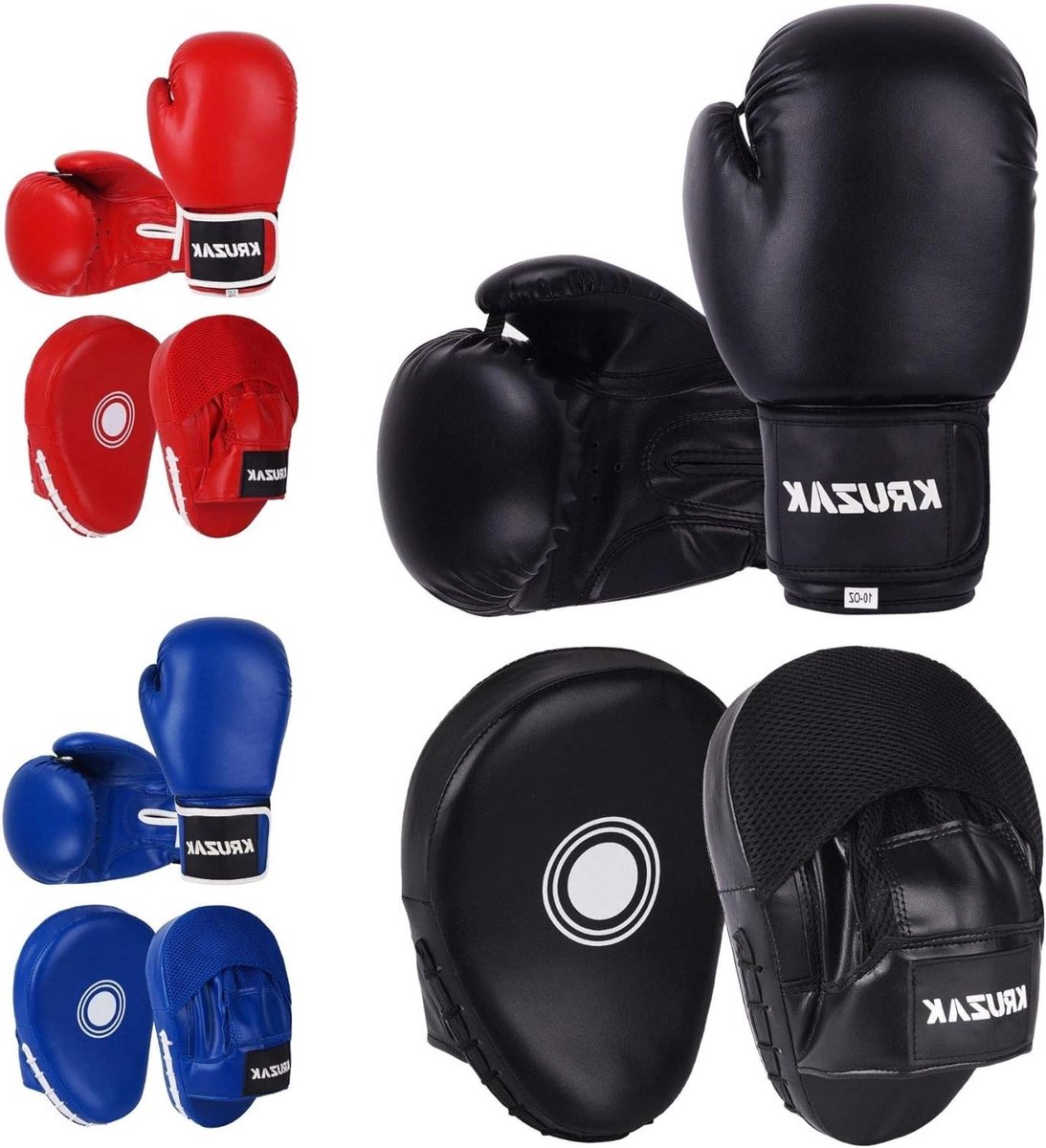 Focus Mitts Set - Bokshandschoenen Bokspads - Kickboksen Muay Thai - Synthetisch Leer - 12 oz - Zwart