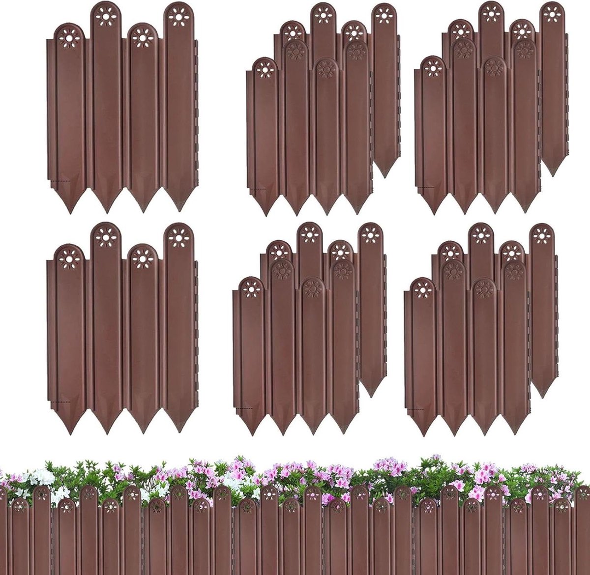 Tuinranden Set - Bloembed Afbakening - Tuin Organiseren - Praktische Montage - 10 Stuks - Bruin