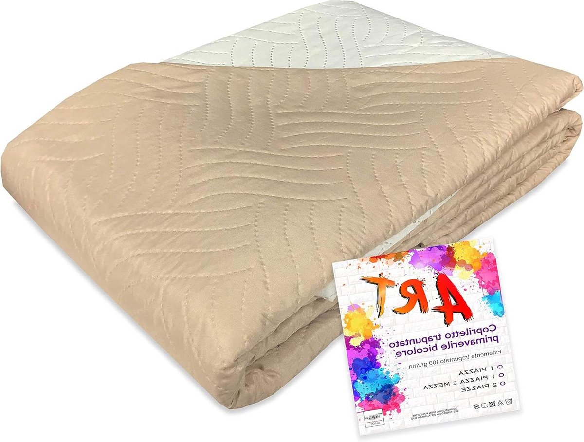 Gewatteerde sprei - Deken - Bed opmaken - Tweekleurig design - 210 x 250 cm - Beige