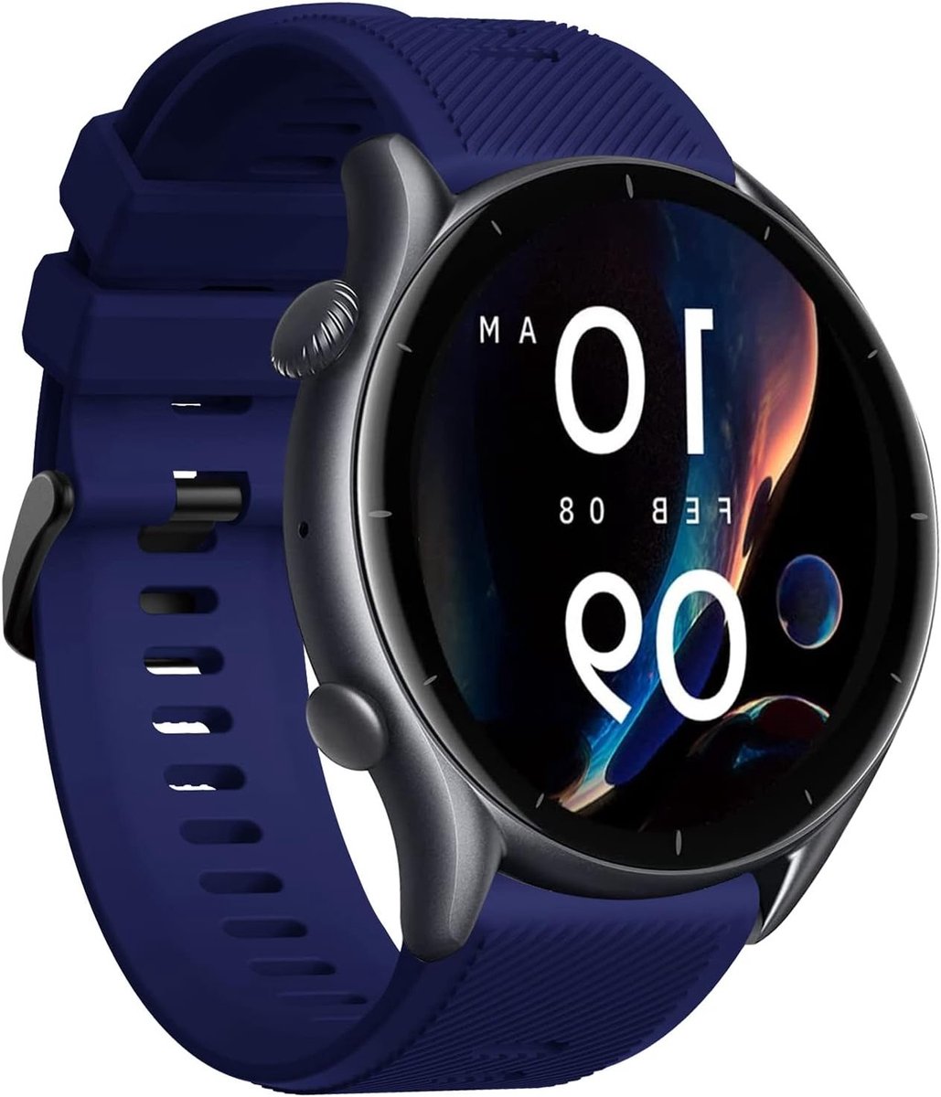 22 mm Zachte Siliconen Vervangband voor Smartwatches, Geschikt voor Pace, Stratos en GTR Modellen - Nachtblauw