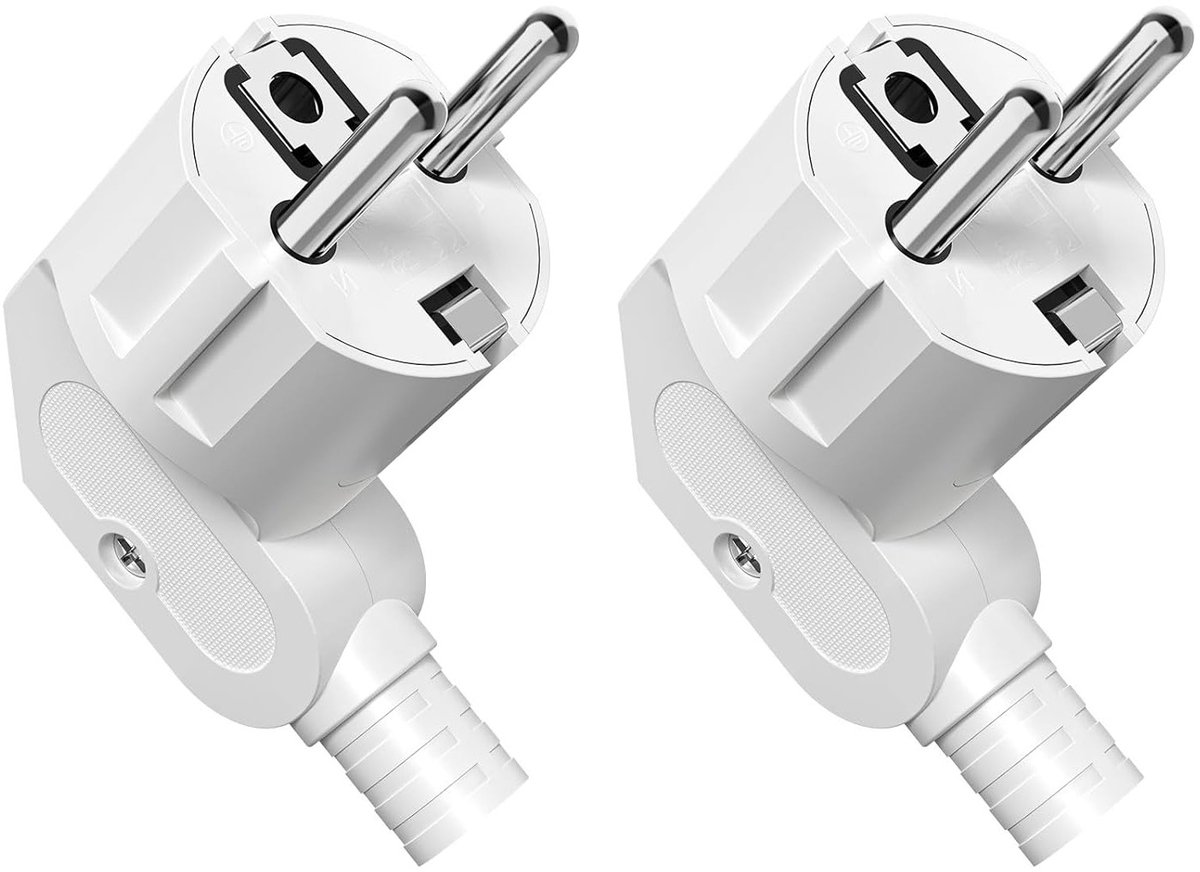 Earthed Schuko Stekker 250V met Trekontlasting, Spatwaterdicht en Duurzaam, IP20, Schokbestendig - Set van 2 voor Veilig Gebruik in Huis en Tuin