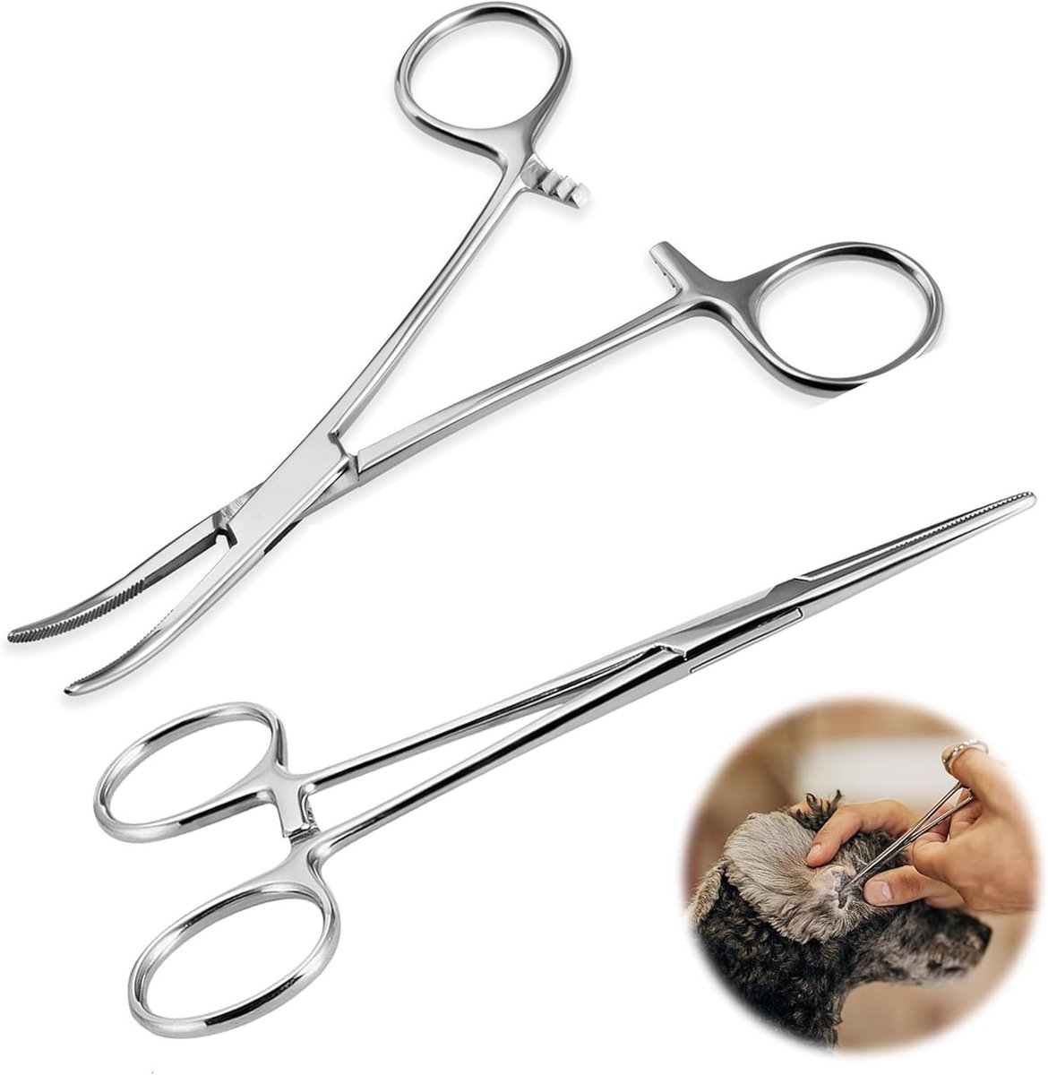 2 stuks Roestvrijstalen Pincetten Set, Recht en Gebogen, 12.5 cm