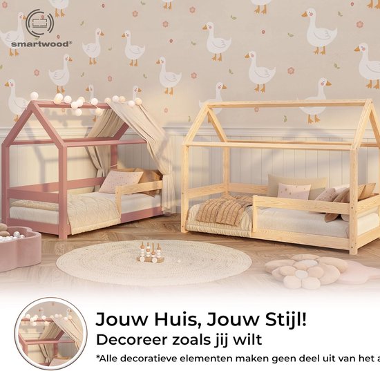 Huisbed met Uitvalbeveiliging - Kinderbed Huisje - Veilig Slapen - Massief Grenenhout - 90x190 cm - Roze — afbeelding 5