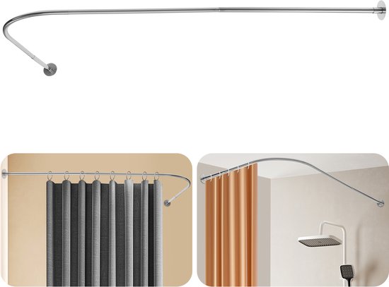 Foto: Douchegordijnstang 70 95x105 165cm zilver universele hoekstang ponsvrij telescopisch gordijnroede voor badkamer